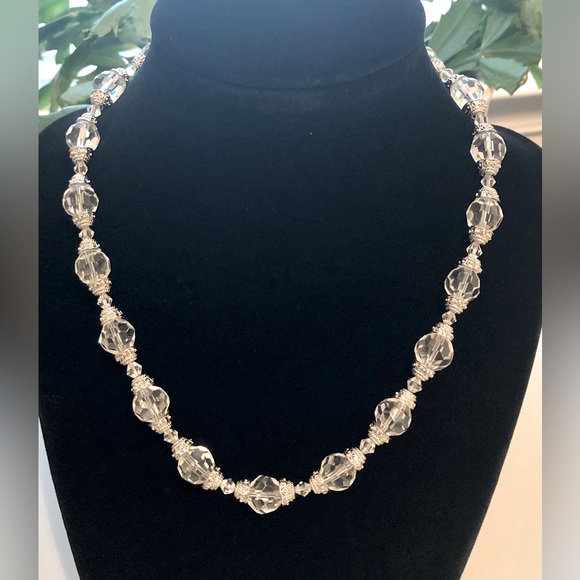 Faceted Clear Bead Necklace w/ Silver Tone Spacers - Picture 9 of 10
